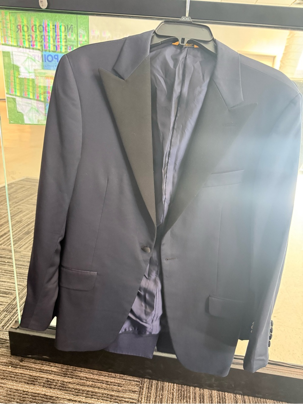 Loro Piana Navy Blue Tuxedo Jacket with Black Satin Lapel
